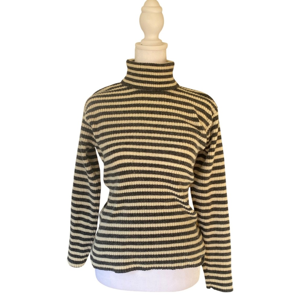 Vintage 1990s Wool Angora Striped Turtleneck Sweater Medium Heritage Preppy Twee